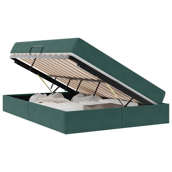 vidaXL Cama con almacenamiento y colchón Verde oscuro 140 x 190 cm