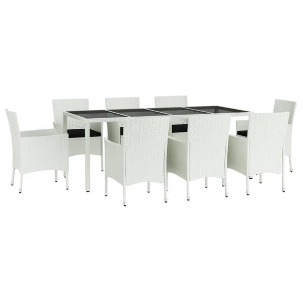 vidaXL Set comedor para jard&iacute;n 9 pzas y cojines rat&aacute;n sint&eacute;tico blanco