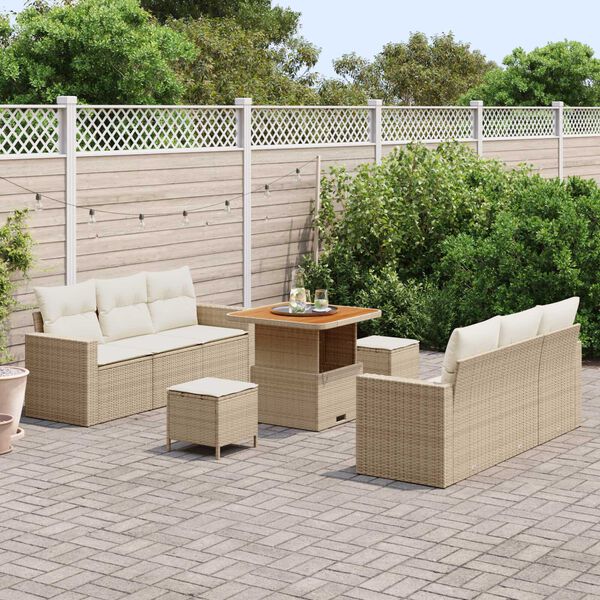 vidaXL Conjunto de sof&aacute; de jard&iacute;n con coj&iacute;n Manual 9 pcs beige y crema