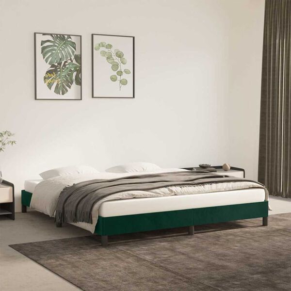 vidaXL Estructura cama sin colch&oacute;n terciopelo verde oscuro 180x200 cm
