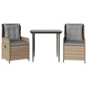 vidaXL Set comedor de jardín 3 pzas con cojines ratán sintético beige
