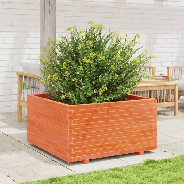 vidaXL Jardinera madera maciza de pino marr&oacute;n cera 90x90x49,5 cm