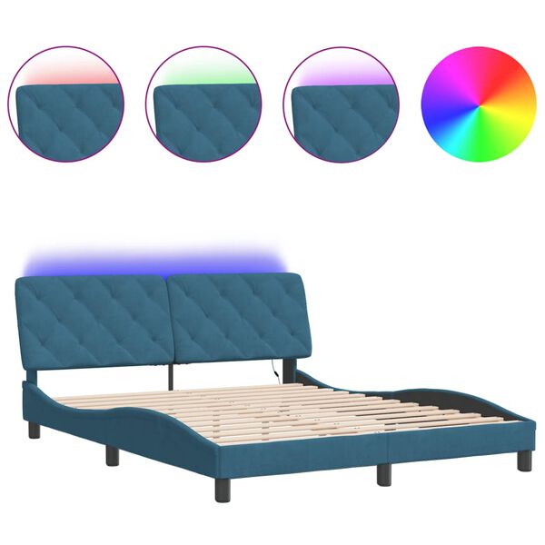 vidaXL Estructura de cama con LED sin colch&oacute;n terciopelo azul 160x200 cm