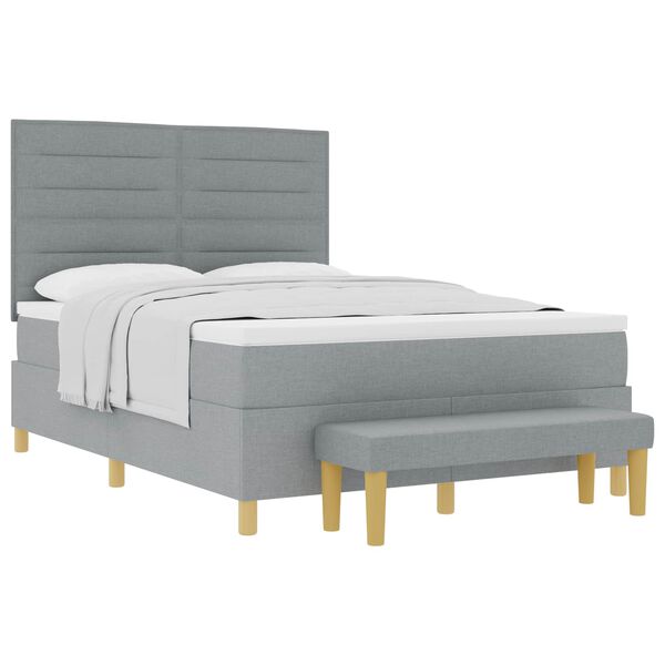 vidaXL Cama tipo Box Spring con colch&oacute;n Gris Claro 140 x 190 cm tela