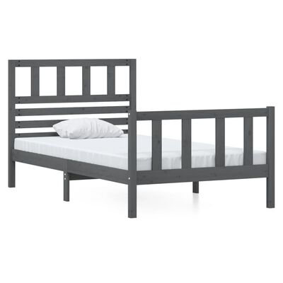 vidaXL Estructura de cama madera maciza individual gris 90x190 cm