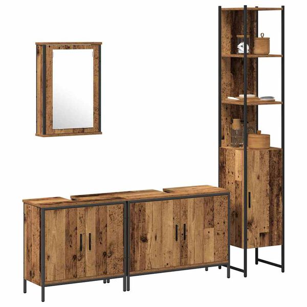 vidaXL Juego de muebles de ba&ntilde;o 4 pcs Marr&oacute;n Madera contrachapada