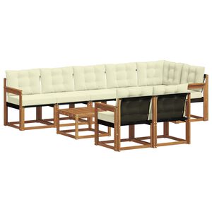 vidaXL Conjunto de sof&aacute;s de exterior con coj&iacute;n 9 pcs Natural y Crema