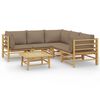 vidaXL Set de muebles de jard&iacute;n 6 piezas bamb&uacute; con cojines gris taup&eacute;