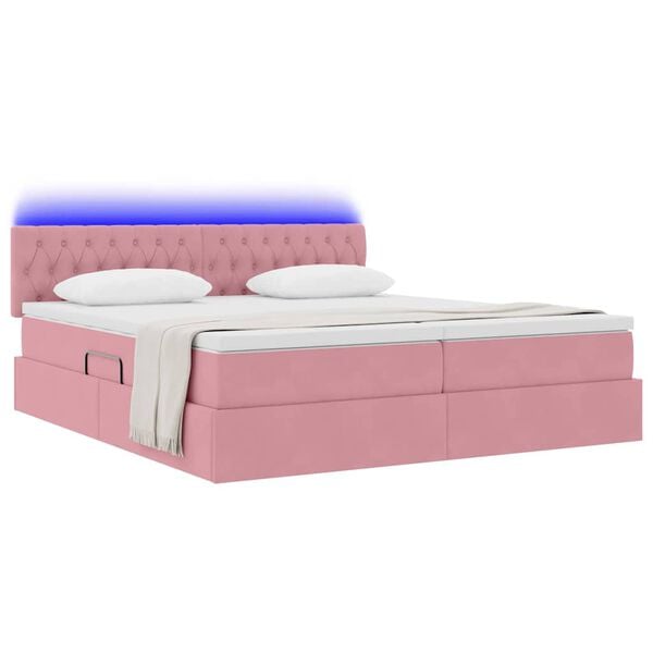 vidaXL Cama con tira de luces LED Rosa 180 x 200 cm Terciopelo