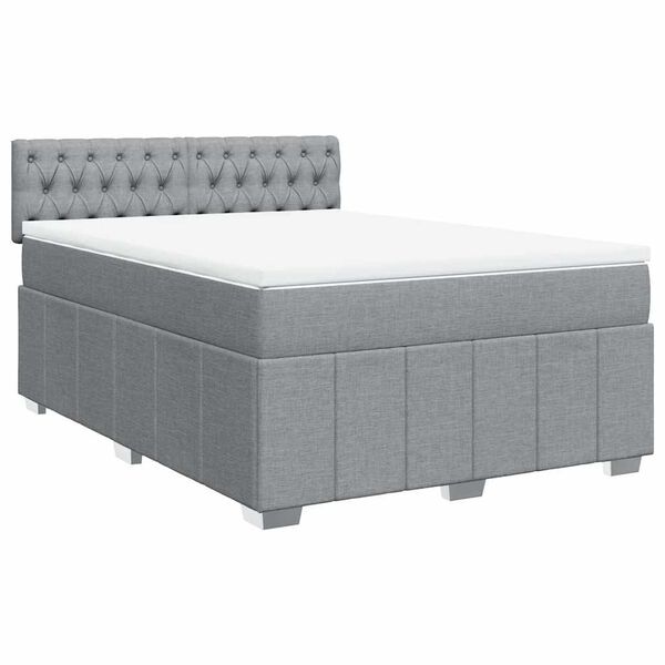 vidaXL Cama box spring con colch&oacute;n tela gris claro 160x200 cm