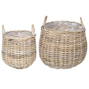 vidaXL Cesta de Maceta con almacenamiento 2 pcs Gris Rat&aacute;n Lacak