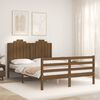 vidaXL Estructura cama y cabecero madera maciza marr&oacute;n miel 140x190 cm