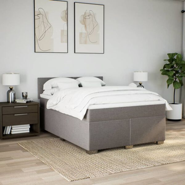 vidaXL Cama box spring con colch&oacute;n tela gris taupe 140x200 cm