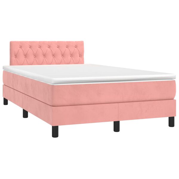 vidaXL Cama box spring colch&oacute;n y LED terciopelo rosa 120x200 cm