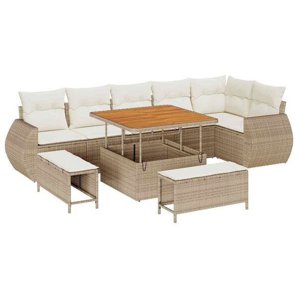 vidaXL Conjunto de sof&aacute; de jard&iacute;n con coj&iacute;n 9 pcs beige y crema