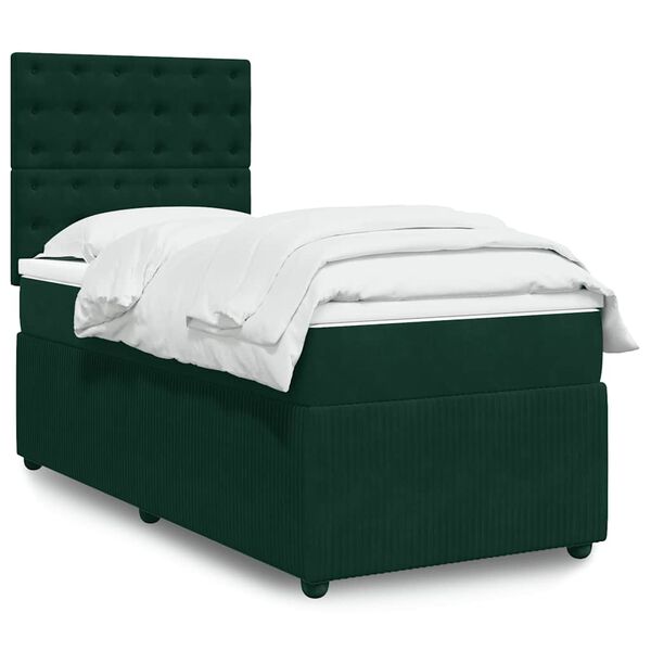 vidaXL Cama box spring con colch&oacute;n terciopelo verde oscuro 100x200 cm
