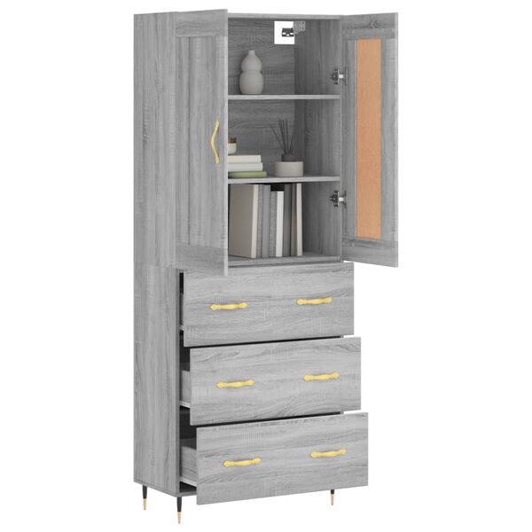 vidaXL Aparador alto madera contrachapada gris sonoma 69,5x34x180 cm
