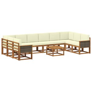 vidaXL Conjunto de sof&aacute;s de exterior con coj&iacute;n 11 pcs Natural y Crema
