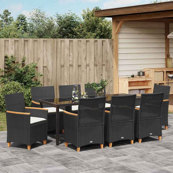 vidaXL Conjunto de Comedor de Jard&iacute;n 9 pcs Negro rat&aacute;n sint&eacute;tico