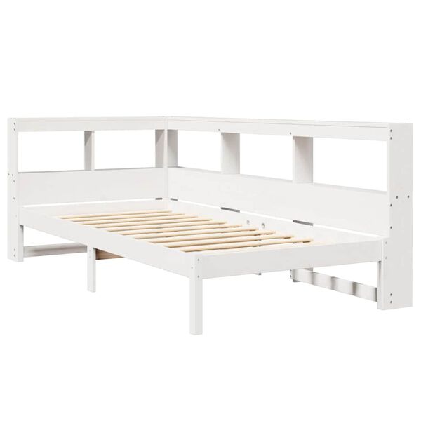vidaXL Cama con estanter&iacute;a sin colch&oacute;n madera maciza blanca 100x200 cm