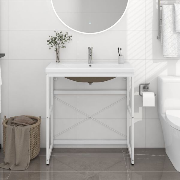 vidaXL Estructura de ba&ntilde;o con lavabo incorporado hierro blanco