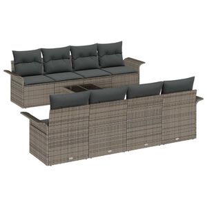 vidaXL Conjunto de sof&aacute; de jard&iacute;n 9 pcs Gris Polirat&aacute;n