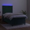 vidaXL Cama box spring colch&oacute;n y LED terciopelo verde oscuro 90x190 cm