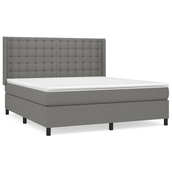 vidaXL Cama box spring con colch&oacute;n tela gris oscuro 180x200 cm