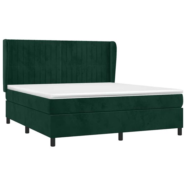 vidaXL Cama box spring con colch&oacute;n terciopelo verde oscuro 160x200 cm