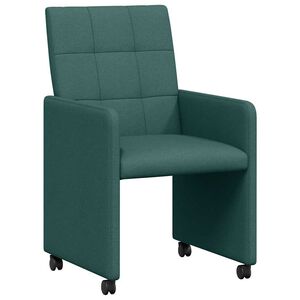 vidaXL Sillas de Comedor con Ruedas 2 uds. tela Verde oscuro