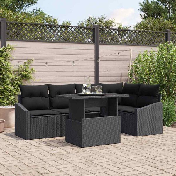 vidaXL Conjunto de sof&aacute; de jard&iacute;n 6 pcs Negro rat&aacute;n sint&eacute;tico