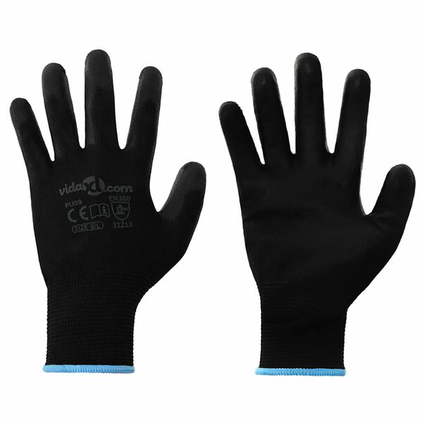 vidaXL Guantes de Trabajo 24 pcs Negro 9 / l Poli&eacute;ster
