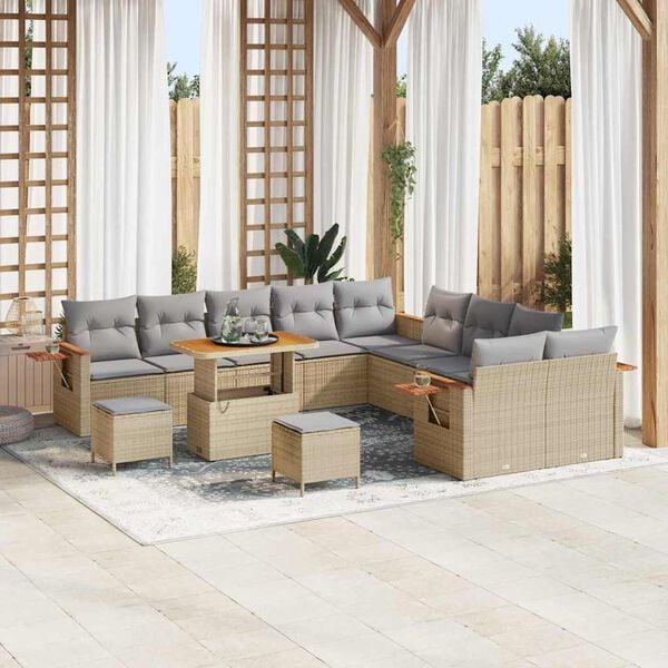 vidaXL Conjunto de sof&aacute;s de jard&iacute;n con coj&iacute;n 13 pcs Beige y Gris Claro