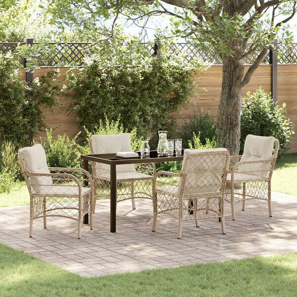 vidaXL Conjunto de Comedor de Jard&iacute;n 5 pcs Beige rat&aacute;n sint&eacute;tico