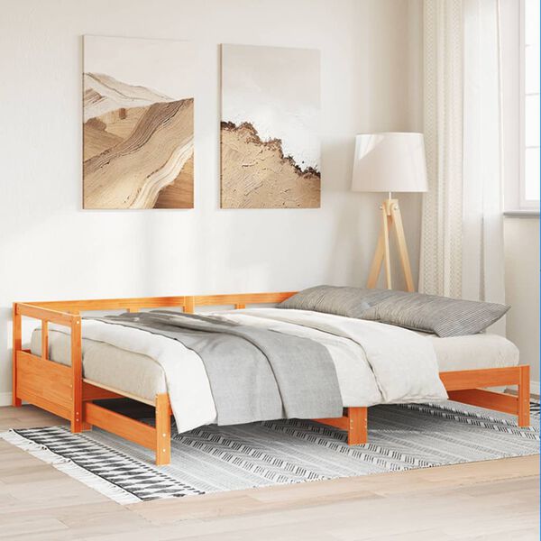 vidaXL Sofá cama sin colchón madera maciza pino marrón cera 90x190 cm