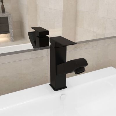 vidaXL Grifo de lavabo de baño con función extraíble negro 157x172 mm