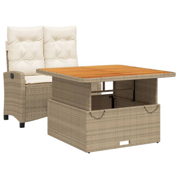 vidaXL Set comedor de jard&iacute;n 2 pzas con cojines rat&aacute;n sint&eacute;tico beige