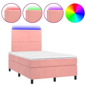 vidaXL Cama box spring colch&oacute;n y LED terciopelo rosa 120x200 cm