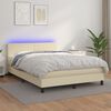 vidaXL Cama box spring colch&oacute;n y LED cuero sint&eacute;tico crema 140x200 cm