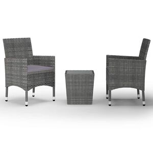 vidaXL Muebles de jard&iacute;n 3 pzas rat&aacute;n sint&eacute;tico vidrio templado gris