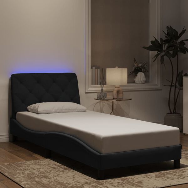 vidaXL Estructura de cama con LED sin colch&oacute;n terciopelo negro 90x200 cm