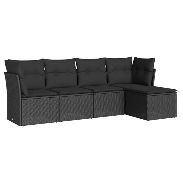 vidaXL Set de muebles de jard&iacute;n 5 pzas y cojines rat&aacute;n sint&eacute;tico negro