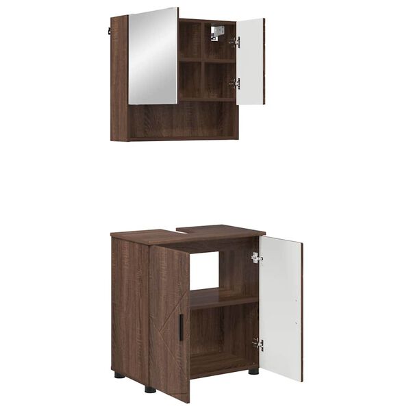 vidaXL Juego de muebles de ba&ntilde;o Montaje en la pared 2 pcs Roble Marr&oacute;n