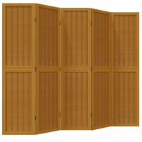 vidaXL Biombo separador de 5 paneles madera maciza paulownia marrón