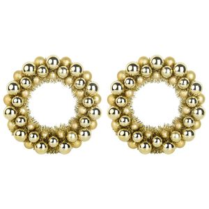 vidaXL Coronas de Bolas de Navidad 2 uds. Dorado 33 x 33 x 7 cm LED