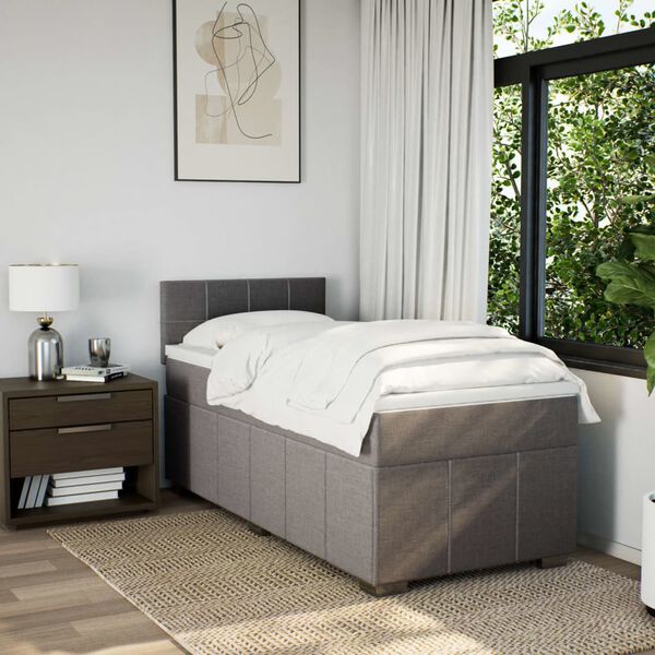 vidaXL Cama box spring con colch&oacute;n tela gris taupe 90x190 cm