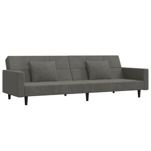 vidaXL Sof&aacute; cama de 2 plazas con dos almohadas terciopelo gris oscuro