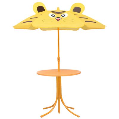 vidaXL Mesa y sillas de jardín infantil 3 pzas con sombrilla amarillo