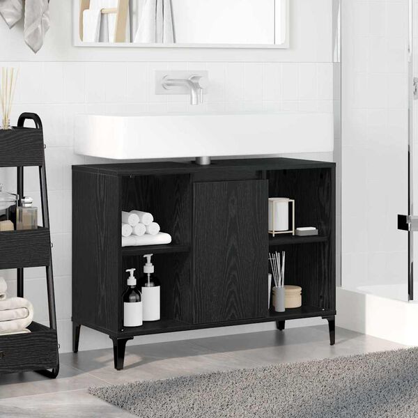 vidaXL Mueble de lavabo con estante Roble Negro 80 x 33 x 60 cm