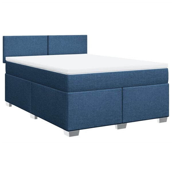 vidaXL Cama box spring con colchón tela azul 160x200 cm
